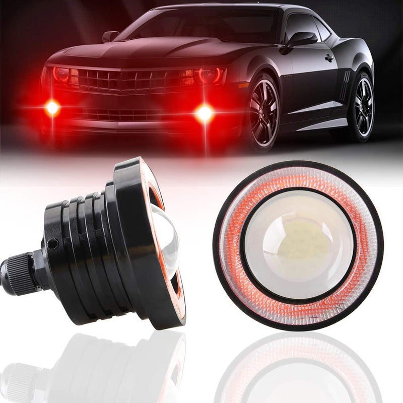 KaiDengZhe كاي دينغ زهي 2 قطعة مصباح ضباب LED عالمي فائق السطوع 3.5 بوصة 12 فولت 10 واط حلقة هالة حمراء لعين الملائكة لمصباح الرأس للدراجات النارية ومصباح السيارة للقيادة النهارية ومصباح ضباب - Image 1